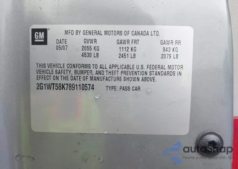 2008 Chevrolet Impala Lt z USA, uszkodzony, nr VIN 2G1WT58K789110574